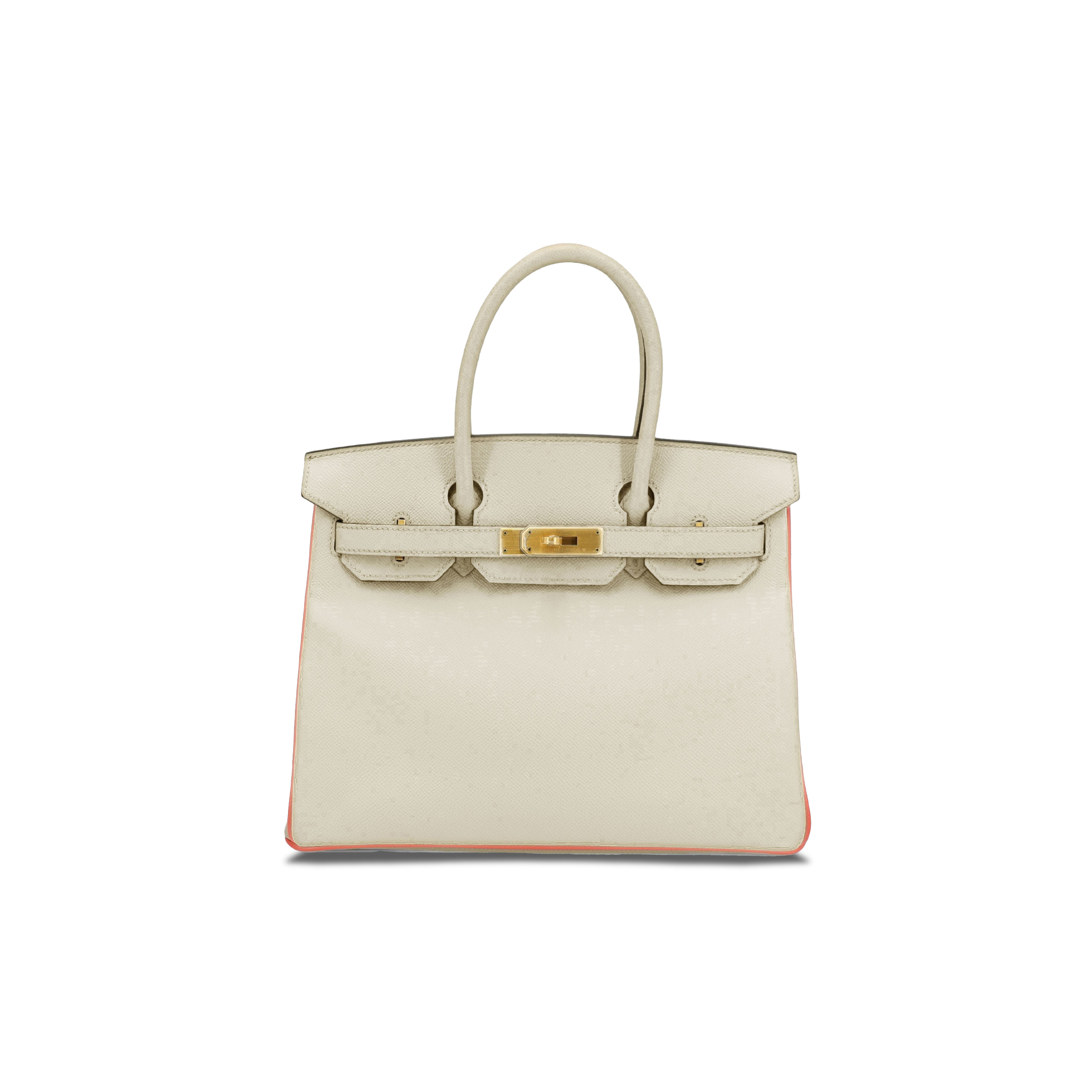 HERMES MASTER BIRKIN 25 TOGO LEATHER MILKSHAKE WHITE WITH ROSE PURPLE GOLD BUCKLE LUXURY BAG AMH3187 (25*20*13cm)